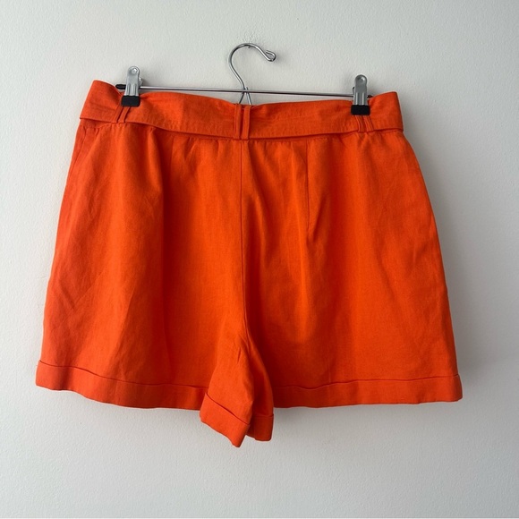 Cleobella Oscar Belted Cotton Linen Blend Shorts Orange High Rise - Picture 4 of 7
